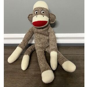 Classic Sock Monkey Plush Stuffed Animal Toy Brown and Cream